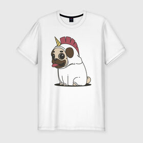 Мужская футболка хлопок Slim с принтом Мопс Единорог в Тюмени, 92% хлопок, 8% лайкра | приталенный силуэт, круглый вырез ворота, длина до линии бедра, короткий рукав | unicorn | единорог | мопс | мопс в костюме | собаки