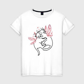 Женская футболка хлопок с принтом Волшебные кошки Котофеи в Тюмени, 100% хлопок | прямой крой, круглый вырез горловины, длина до линии бедер, слегка спущенное плечо | cats | love | magic | волшебство | кот | кошка | объятия | феи