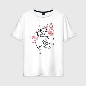 Женская футболка хлопок Oversize с принтом Волшебные кошки Котофеи в Тюмени, 100% хлопок | свободный крой, круглый ворот, спущенный рукав, длина до линии бедер
 | cats | love | magic | волшебство | кот | кошка | объятия | феи