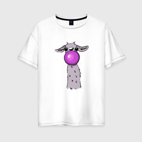 Женская футболка хлопок Oversize с принтом Лама в Тюмени, 100% хлопок | свободный крой, круглый ворот, спущенный рукав, длина до линии бедер
 | bubble gum | lama | no drama | баблгам | бубльгум | лама | лама с жвачкой | пузырь