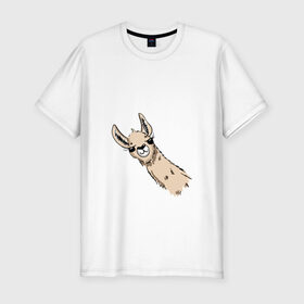 Мужская футболка хлопок Slim с принтом Лама в Тюмени, 92% хлопок, 8% лайкра | приталенный силуэт, круглый вырез ворота, длина до линии бедра, короткий рукав | альпака | лама | любопытная лама | улыбающаяся лама
