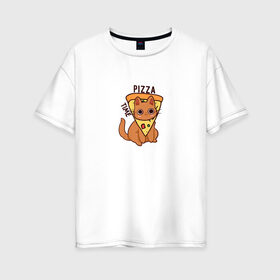 Женская футболка хлопок Oversize с принтом Время пиццы! в Тюмени, 100% хлопок | свободный крой, круглый ворот, спущенный рукав, длина до линии бедер
 | pizza time | еда | животные | кот | котик | кошка | пицца