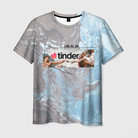 Мужская футболка 3D с принтом Find me on Tinder | Тиндер в Тюмени, 100% полиэфир | прямой крой, круглый вырез горловины, длина до линии бедер | find | me | on | tinder | адама | геометрия | живопись | знакомства | искусство | ищи | картина | меня | на | сотворение | тиндер | тиндере