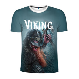 Мужская футболка 3D спортивная с принтом Viking в Тюмени, 100% полиэстер с улучшенными характеристиками | приталенный силуэт, круглая горловина, широкие плечи, сужается к линии бедра | drakkar | valhalla | valheim | viking | vikings | валхэйм | вальгала | вальхала | вальхейм | викинг | викинги | драккар