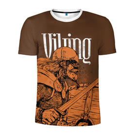 Мужская футболка 3D спортивная с принтом Viking в Тюмени, 100% полиэстер с улучшенными характеристиками | приталенный силуэт, круглая горловина, широкие плечи, сужается к линии бедра | drakkar | valhalla | valheim | viking | vikings | валхэйм | вальгала | вальхала | вальхейм | викинг | викинги | драккар