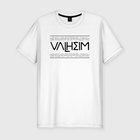 Мужская футболка хлопок Slim с принтом Вальхейм в Тюмени, 92% хлопок, 8% лайкра | приталенный силуэт, круглый вырез ворота, длина до линии бедра, короткий рукав | drakkar | valhalla | valheim | viking | vikings | валхэйм | вальгала | вальхала | вальхейм | викинг | викинги | драккар