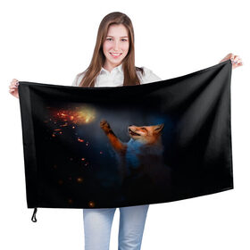 Флаг 3D с принтом Лиса и огонек в Тюмени, 100% полиэстер | плотность ткани — 95 г/м2, размер — 67 х 109 см. Принт наносится с одной стороны | fox | foxy | животное | звери | лиса | лисенок | лисичка | милая | рыжая | фокс