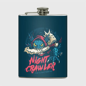 Фляга с принтом Night Crawler | Dota 2 в Тюмени, металлический корпус | емкость 0,22 л, размер 125 х 94 мм. Виниловая наклейка запечатывается полностью | Тематика изображения на принте: dota | dota2 | game | games | moba | slark | дитка | дота | дота2 | дотка | игра | игры | моба | сларк