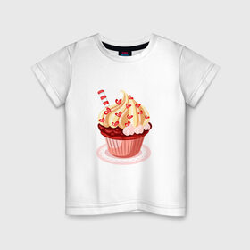 Детская футболка хлопок с принтом кекс сердечки вкуснота в Тюмени, 100% хлопок | круглый вырез горловины, полуприлегающий силуэт, длина до линии бедер | вишенка | вкуснотя | вкусняшка | десерт | еда | кекс | кексик | крем | ням | праздник | сладости | торт | тортик
