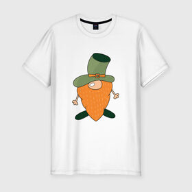 Мужская футболка хлопок Slim с принтом Гном - День святого Патрика в Тюмени, 92% хлопок, 8% лайкра | приталенный силуэт, круглый вырез ворота, длина до линии бедра, короткий рукав | борода | гном | день святого патрика | зеленый | ирландия | лепрекон | мультяшный | оранжевый | патрик | подарок | символ | смешной | фэнтези | шляпа