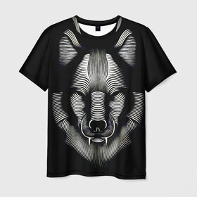 Мужская футболка 3D с принтом Волк из волнистых линий в Тюмени, 100% полиэфир | прямой крой, круглый вырез горловины, длина до линии бедер | wolf | волк | волчара | живность | животное | охотник | следопыт | хищник