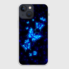 Чехол для iPhone 13 mini с принтом Неоновые бабочки в Тюмени,  |  | butterfly | dream | fantasy | neon | space | stars | wings | бабочки | бабочки космос | блестящие | весна | вселенная | галактика | голубые бабочки | девочкам | девушкам | звезды | космические | космос | крыя | лето