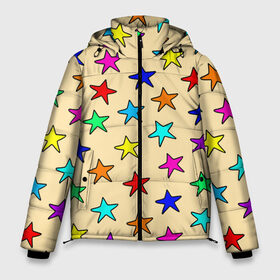 Мужская зимняя куртка 3D с принтом Детские звезды на песке в Тюмени, верх — 100% полиэстер; подкладка — 100% полиэстер; утеплитель — 100% полиэстер | длина ниже бедра, свободный силуэт Оверсайз. Есть воротник-стойка, отстегивающийся капюшон и ветрозащитная планка. 

Боковые карманы с листочкой на кнопках и внутренний карман на молнии. | baby | colorfull | disco | kids | stars | девочкам | детские рисунки | детям | диско | звездочки | звезды | конфетти | лето | малыш | ночные | орнамент | песок | пляж | праздник | радужные | разноцветный узор