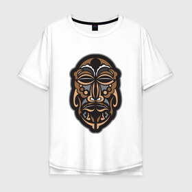 Мужская футболка хлопок Oversize с принтом Лицо в Полинезийском стиле. в Тюмени, 100% хлопок | свободный крой, круглый ворот, “спинка” длиннее передней части | викинг | вождь | воин | демон | древние племена | дьявол | контур лица | лицо | маори | маска | племенные узоры | полинезия | самоа | самоанские узоры | тотем | узор
