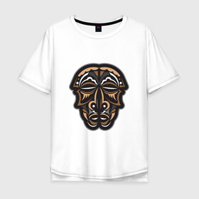 Мужская футболка хлопок Oversize с принтом Лицо в Полинезийском стиле. в Тюмени, 100% хлопок | свободный крой, круглый ворот, “спинка” длиннее передней части | Тематика изображения на принте: викинг | вождь | воин | демон | древние племена | дьявол | контур лица | лицо | маори | маска | племенные узоры | полинезия | самоа | самоанские узоры | тотем | узор