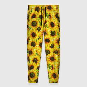 Женские брюки 3D с принтом ПОДСОЛНУХИ в Тюмени, полиэстер 100% | прямой крой, два кармана без застежек по бокам, с мягкой трикотажной резинкой на поясе и по низу штанин. В поясе для дополнительного комфорта — широкие завязки | flowers. | sunflower | букет | весна | лето | подсолнух | природа | растения | семечки | солнце | цветы