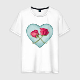Мужская футболка хлопок с принтом РОЗЫ И СЕРДЦЕ в Тюмени, 100% хлопок | прямой крой, круглый вырез горловины, длина до линии бедер, слегка спущенное плечо. | 8 | day | flowers | girl | girlfriend | girls | heart | love | lovers | march | mommy | moms | rose | roses | women | womens | бабушка | девушка | девушки | день | жена | женский | женщина | любовь | мама | мамуля | марта | роза | сердечки | сер