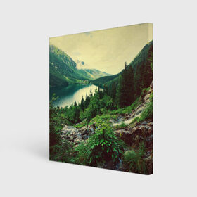 Холст квадратный с принтом Красивый лес в Тюмени, 100% ПВХ |  | tegunvteg | горы | деревья | красивый лес | лес | листья | природа | река | темный лес
