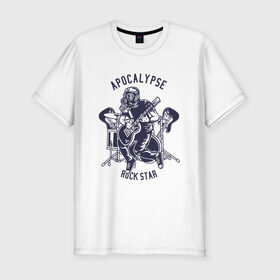 Мужская футболка хлопок Slim с принтом апокалипсис - рок-звезда в Тюмени, 92% хлопок, 8% лайкра | приталенный силуэт, круглый вырез ворота, длина до линии бедра, короткий рукав | apocalypse | music | rock | апокалипсис | музыка