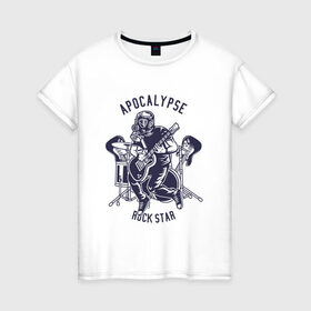 Женская футболка хлопок с принтом апокалипсис - рок-звезда в Тюмени, 100% хлопок | прямой крой, круглый вырез горловины, длина до линии бедер, слегка спущенное плечо | apocalypse | music | rock | апокалипсис | музыка