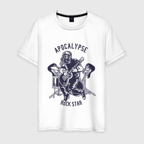 Мужская футболка хлопок с принтом апокалипсис - рок-звезда в Тюмени, 100% хлопок | прямой крой, круглый вырез горловины, длина до линии бедер, слегка спущенное плечо. | apocalypse | music | rock | апокалипсис | музыка
