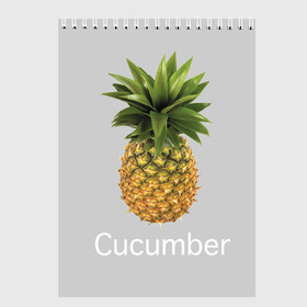 Скетчбук (блокнот) с принтом Pineapple cucumber в Тюмени, 100% бумага
 | 48 листов, плотность листов — 100 г/м2, плотность картонной обложки — 250 г/м2. Листы скреплены сверху удобной пружинной спиралью | Тематика изображения на принте: cucumber | grey | pineapple | ананас | огурец | серый