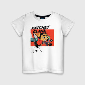 Детская футболка хлопок с принтом Рэтчет и Кланr в Тюмени, 100% хлопок | круглый вырез горловины, полуприлегающий силуэт, длина до линии бедер | game | ratchet  clank | галактические рейнджеры | игры | рэтчет и кланr
