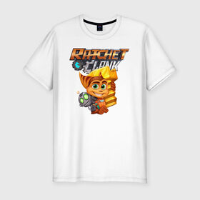 Мужская футболка хлопок Slim с принтом Ratchet & Clank в Тюмени, 92% хлопок, 8% лайкра | приталенный силуэт, круглый вырез ворота, длина до линии бедра, короткий рукав | game | ratchet  clank | галактические рейнджеры | игры | рэтчет и кланr