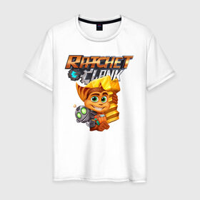 Мужская футболка хлопок с принтом Ratchet & Clank в Тюмени, 100% хлопок | прямой крой, круглый вырез горловины, длина до линии бедер, слегка спущенное плечо. | game | ratchet  clank | галактические рейнджеры | игры | рэтчет и кланr