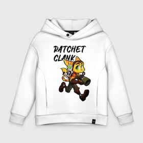 Детское худи Oversize хлопок с принтом Ratchet & Clank в Тюмени, френч-терри — 70% хлопок, 30% полиэстер. Мягкий теплый начес внутри —100% хлопок | боковые карманы, эластичные манжеты и нижняя кромка, капюшон на магнитной кнопке | game | ratchet  clank | галактические рейнджеры | игры | рэтчет и кланr