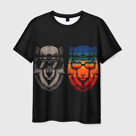 Мужская футболка 3D с принтом Молодые волки в Тюмени, 100% полиэфир | прямой крой, круглый вырез горловины, длина до линии бедер | братья волки | волк | воющий волк | звездный волк | неоновый волк | рисованный волк
