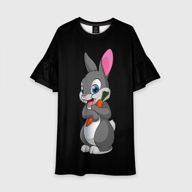 Детское платье 3D с принтом ЗАЙКА в Тюмени, 100% полиэстер | прямой силуэт, чуть расширенный к низу. Круглая горловина, на рукавах — воланы | bunny | cartoon | hare | rabbit | белый | зайчик | заяц | кролик | морковка | мультик | серый