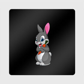 Магнит виниловый Квадрат с принтом ЗАЙКА в Тюмени, полимерный материал с магнитным слоем | размер 9*9 см, закругленные углы | bunny | cartoon | hare | rabbit | белый | зайчик | заяц | кролик | морковка | мультик | серый