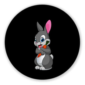 Коврик для мышки круглый с принтом ЗАЙКА в Тюмени, резина и полиэстер | круглая форма, изображение наносится на всю лицевую часть | bunny | cartoon | hare | rabbit | белый | зайчик | заяц | кролик | морковка | мультик | серый