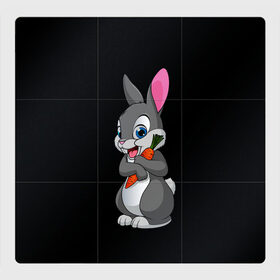 Магнитный плакат 3Х3 с принтом ЗАЙКА в Тюмени, Полимерный материал с магнитным слоем | 9 деталей размером 9*9 см | bunny | cartoon | hare | rabbit | белый | зайчик | заяц | кролик | морковка | мультик | серый