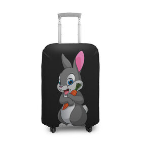 Чехол для чемодана 3D с принтом ЗАЙКА в Тюмени, 86% полиэфир, 14% спандекс | двустороннее нанесение принта, прорези для ручек и колес | bunny | cartoon | hare | rabbit | белый | зайчик | заяц | кролик | морковка | мультик | серый