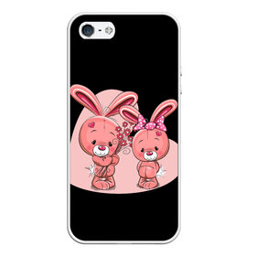 Чехол для iPhone 5/5S матовый с принтом ЗАЙЧИКИ в Тюмени, Силикон | Область печати: задняя сторона чехла, без боковых панелей | bunny | cartoon | hare | rabbit | зайка | заяц | кролик | мультик | розовый | цветы