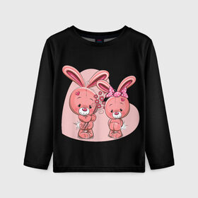 Детский лонгслив 3D с принтом ЗАЙЧИКИ в Тюмени, 100% полиэстер | длинные рукава, круглый вырез горловины, полуприлегающий силуэт
 | bunny | cartoon | hare | rabbit | зайка | заяц | кролик | мультик | розовый | цветы