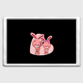 Магнит 45*70 с принтом ЗАЙЧИКИ в Тюмени, Пластик | Размер: 78*52 мм; Размер печати: 70*45 | bunny | cartoon | hare | rabbit | зайка | заяц | кролик | мультик | розовый | цветы