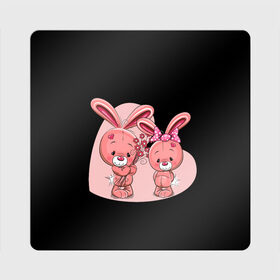 Магнит виниловый Квадрат с принтом ЗАЙЧИКИ в Тюмени, полимерный материал с магнитным слоем | размер 9*9 см, закругленные углы | bunny | cartoon | hare | rabbit | зайка | заяц | кролик | мультик | розовый | цветы