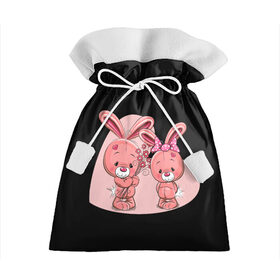 Подарочный 3D мешок с принтом ЗАЙЧИКИ в Тюмени, 100% полиэстер | Размер: 29*39 см | bunny | cartoon | hare | rabbit | зайка | заяц | кролик | мультик | розовый | цветы