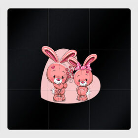 Магнитный плакат 3Х3 с принтом ЗАЙЧИКИ в Тюмени, Полимерный материал с магнитным слоем | 9 деталей размером 9*9 см | Тематика изображения на принте: bunny | cartoon | hare | rabbit | зайка | заяц | кролик | мультик | розовый | цветы