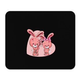 Коврик для мышки прямоугольный с принтом ЗАЙЧИКИ в Тюмени, натуральный каучук | размер 230 х 185 мм; запечатка лицевой стороны | bunny | cartoon | hare | rabbit | зайка | заяц | кролик | мультик | розовый | цветы