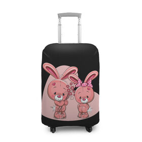 Чехол для чемодана 3D с принтом ЗАЙЧИКИ в Тюмени, 86% полиэфир, 14% спандекс | двустороннее нанесение принта, прорези для ручек и колес | bunny | cartoon | hare | rabbit | зайка | заяц | кролик | мультик | розовый | цветы