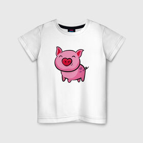 Детская футболка хлопок с принтом ПОРОСЁНОК в Тюмени, 100% хлопок | круглый вырез горловины, полуприлегающий силуэт, длина до линии бедер | boar | cute | pig | piglet | pink | smile | кабан | милый | поросенок | пятачок | розовый | свинья | улыбка