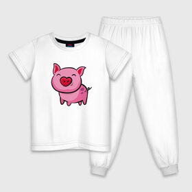 Детская пижама хлопок с принтом ПОРОСЁНОК в Тюмени, 100% хлопок |  брюки и футболка прямого кроя, без карманов, на брюках мягкая резинка на поясе и по низу штанин
 | Тематика изображения на принте: boar | cute | pig | piglet | pink | smile | кабан | милый | поросенок | пятачок | розовый | свинья | улыбка