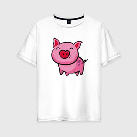 Женская футболка хлопок Oversize с принтом ПОРОСЁНОК в Тюмени, 100% хлопок | свободный крой, круглый ворот, спущенный рукав, длина до линии бедер
 | boar | cute | pig | piglet | pink | smile | кабан | милый | поросенок | пятачок | розовый | свинья | улыбка