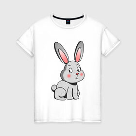 Женская футболка хлопок с принтом КРОЛИК в Тюмени, 100% хлопок | прямой крой, круглый вырез горловины, длина до линии бедер, слегка спущенное плечо | bunny | cartoon | cute | hare | rabbit | зайка | заяц | кролик | милый | мультик
