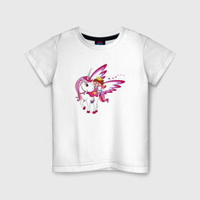 Детская футболка хлопок с принтом ЕДИНОРОГ в Тюмени, 100% хлопок | круглый вырез горловины, полуприлегающий силуэт, длина до линии бедер | cute | fairy | miracle | pink | pony | princess | unicorn | wings | единорог | крылья | милый | пони | розовый | фея | чудо