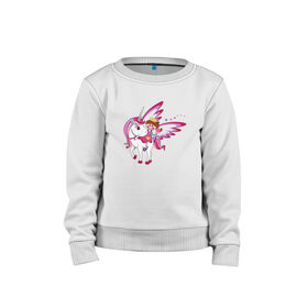 Детский свитшот хлопок с принтом ЕДИНОРОГ в Тюмени, 100% хлопок | круглый вырез горловины, эластичные манжеты, пояс и воротник | cute | fairy | miracle | pink | pony | princess | unicorn | wings | единорог | крылья | милый | пони | розовый | фея | чудо